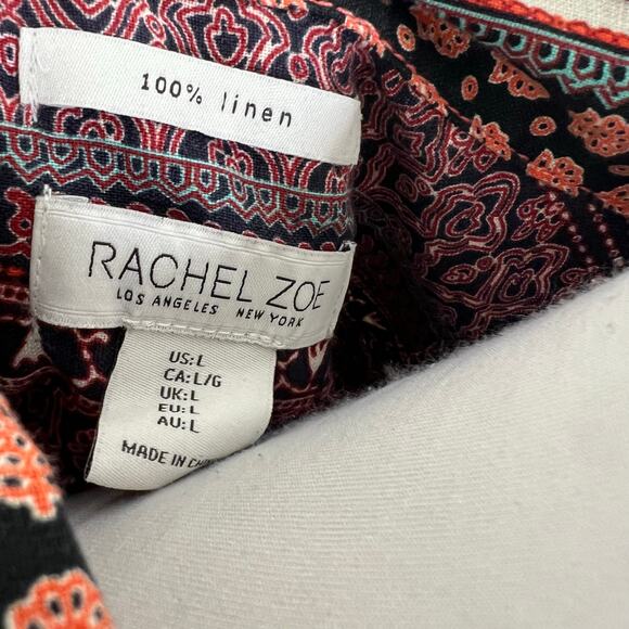 Rachel Zoe 100% Linen Top LARGE Bohemian Boxy Relaxed Button Up Woven NEW Red - Picture 6 of 6